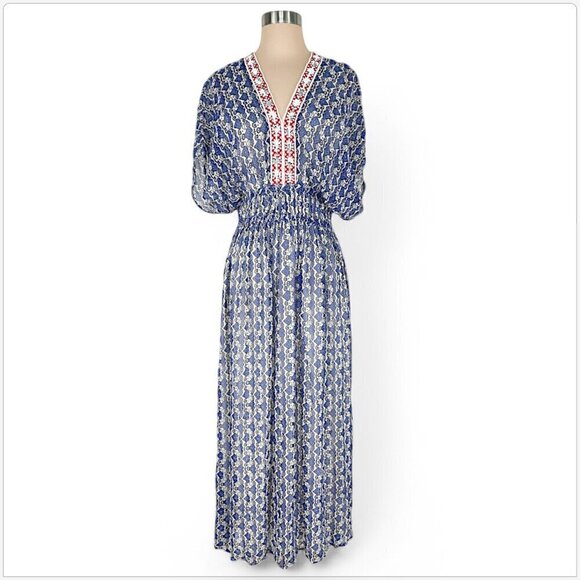 Vineet Bahl Anthropologie Oda Embroidered Blue Motif Sequin Maxi Dress NWT NEW 2 - Picture 3 of 6